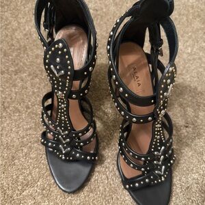 ALAIA Black Leather Studded Stiletto Gladiator Sandals